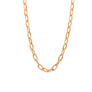 Stainless Enamel Link Necklace in Gold/Orange