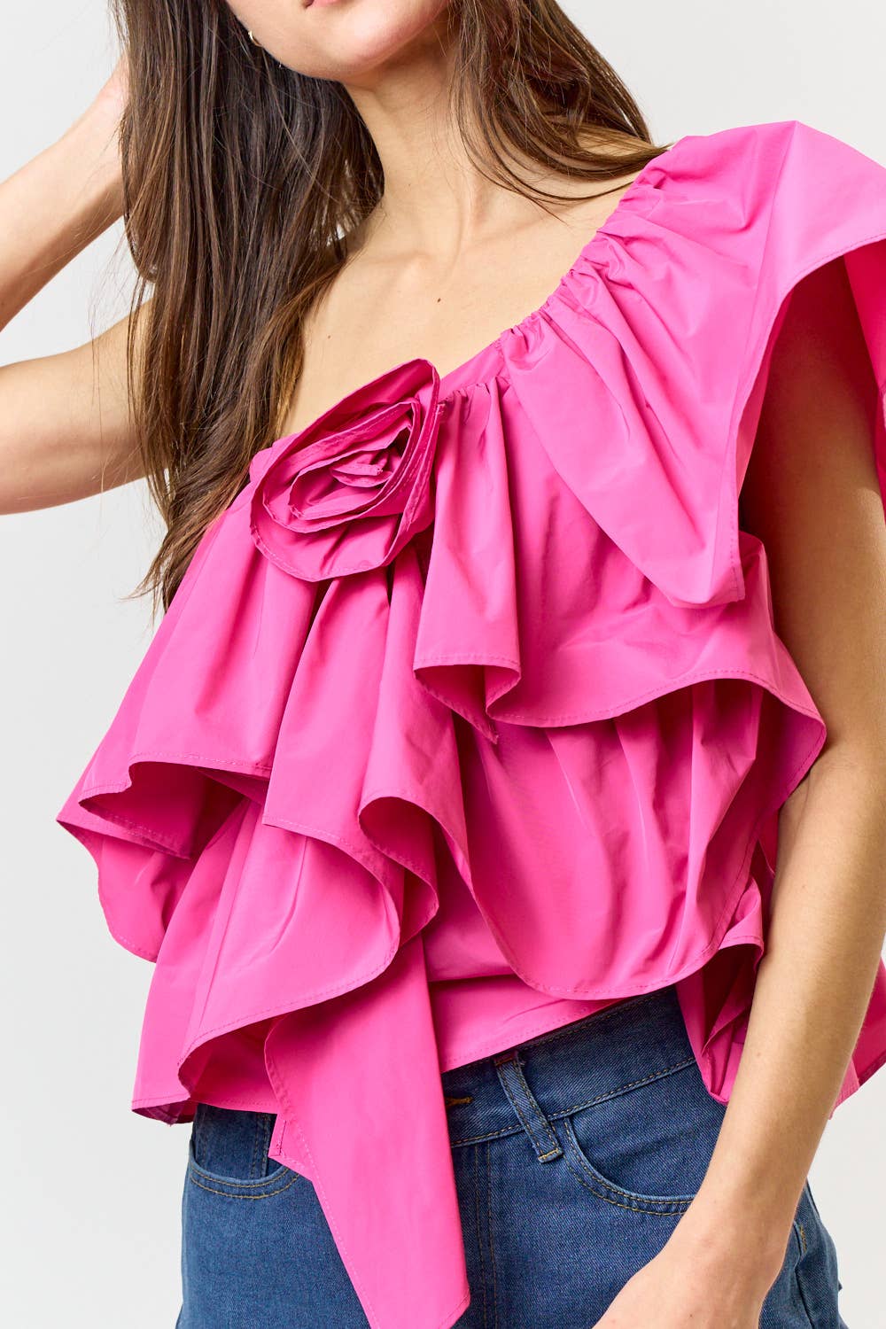 Flower Point One Shoulder Top