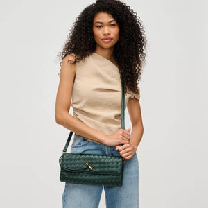 Ada Top Handle Woven East West Clutch Crossbody in Forest