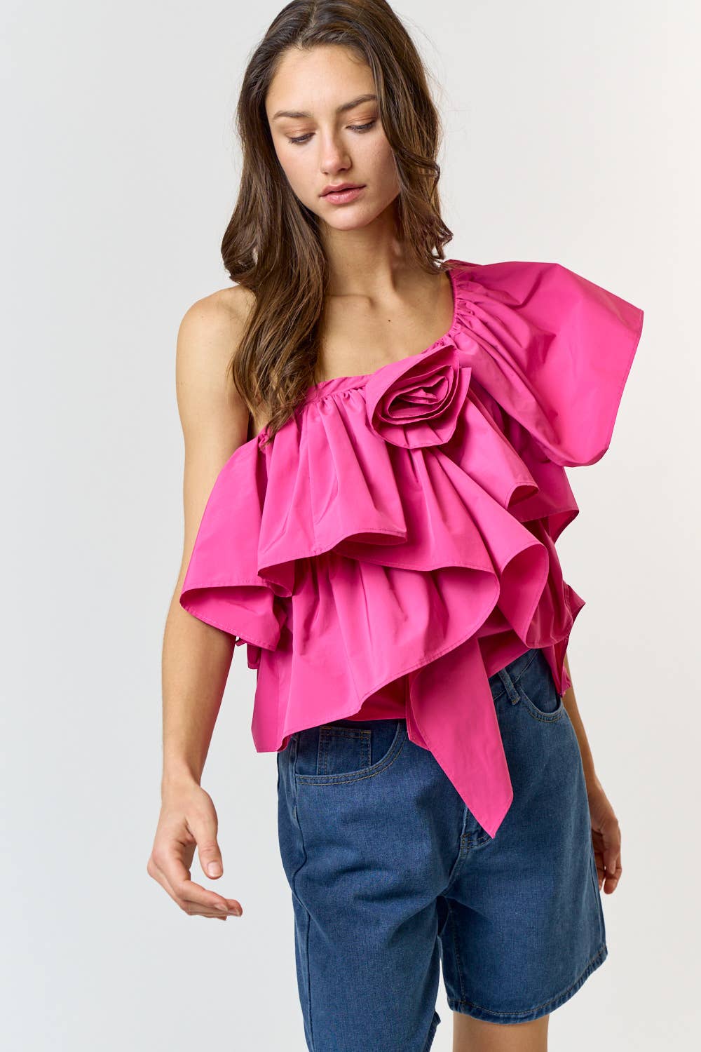 Flower Point One Shoulder Top