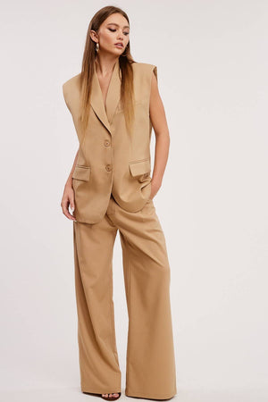 Structured Oversized Blazer Vest in Beige