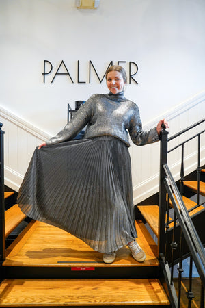 Pleated Metallic Silver Skirt