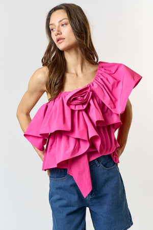 Flower Point One Shoulder Top