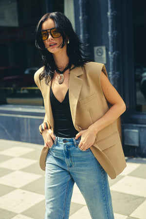 Structured Oversized Blazer Vest in Beige