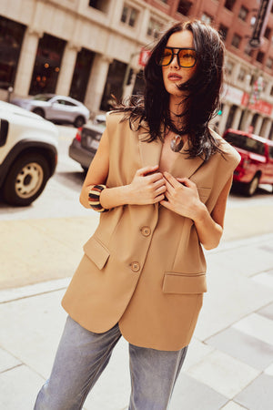 Structured Oversized Blazer Vest in Beige