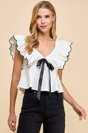 Front Bow Detail Top in White