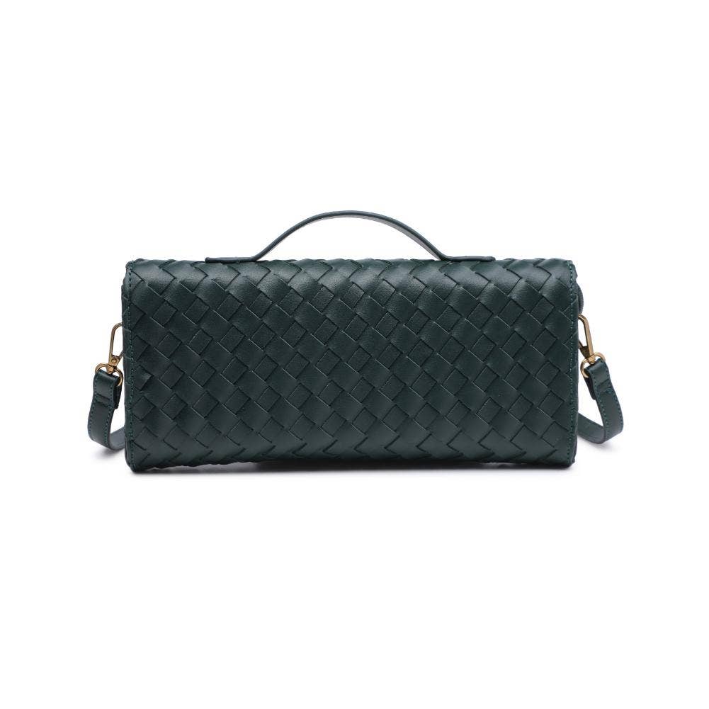 Ada Top Handle Woven East West Clutch Crossbody in Forest