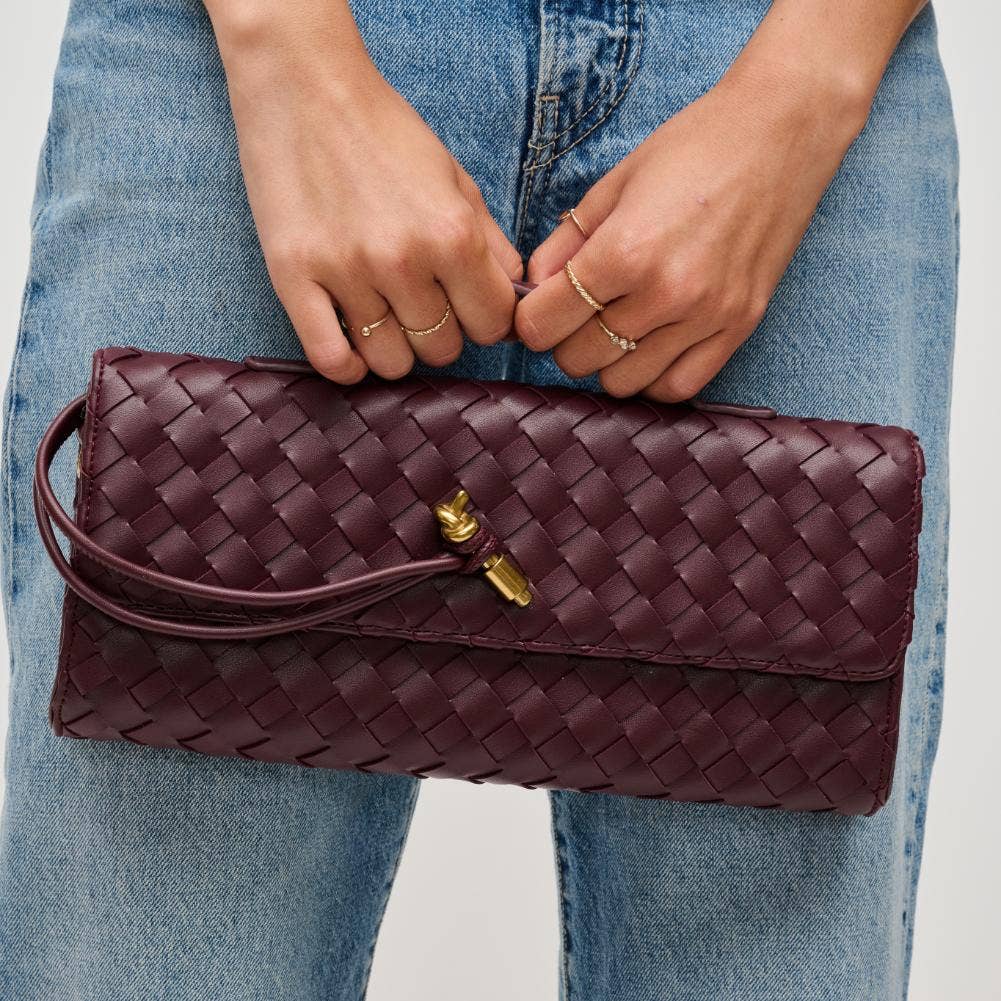 Ada Top Handle Woven East West Clutch Crossbody in Forest