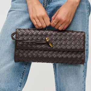 Ada Top Handle Woven East West Clutch Crossbody in Forest