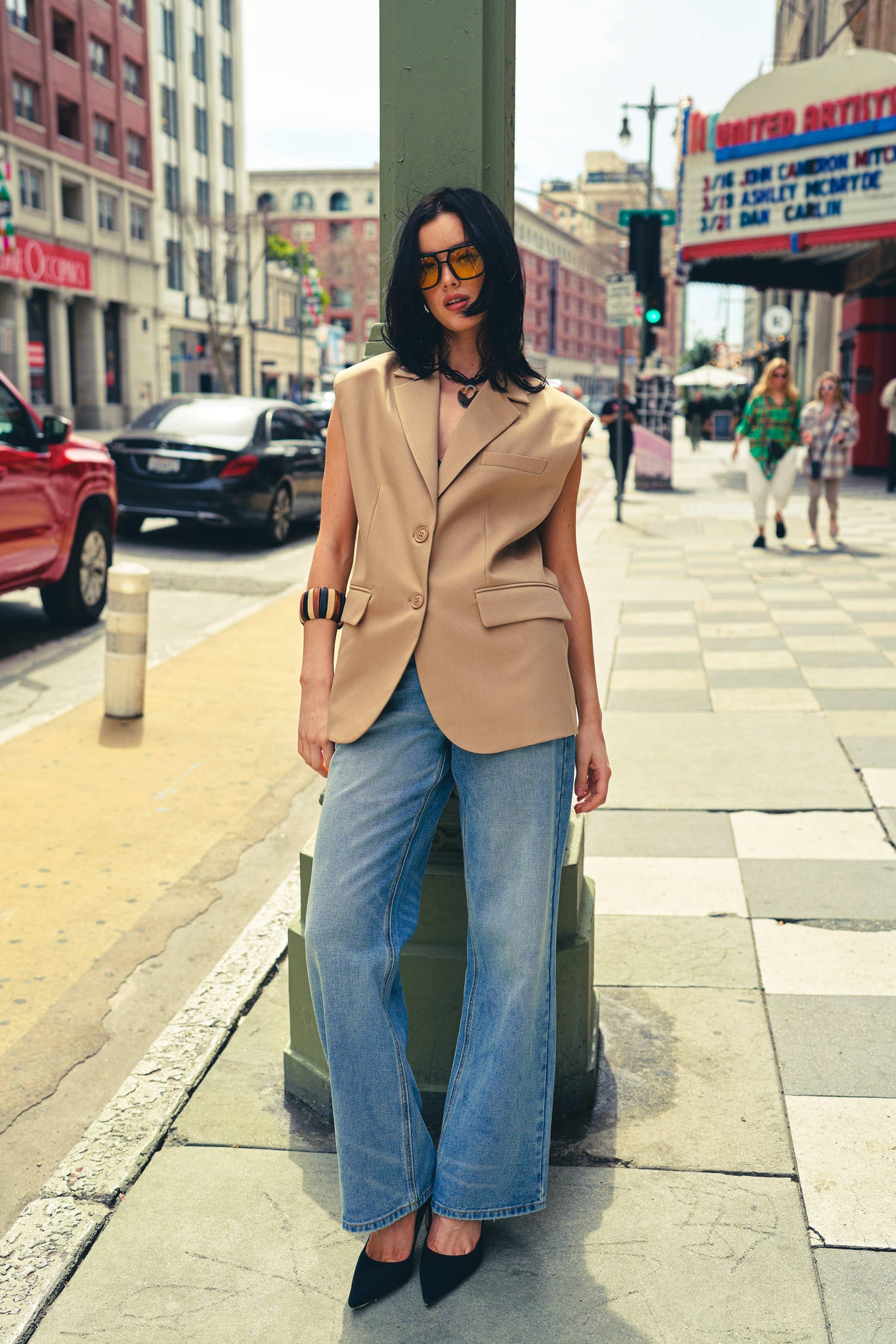 Structured Oversized Blazer Vest in Beige