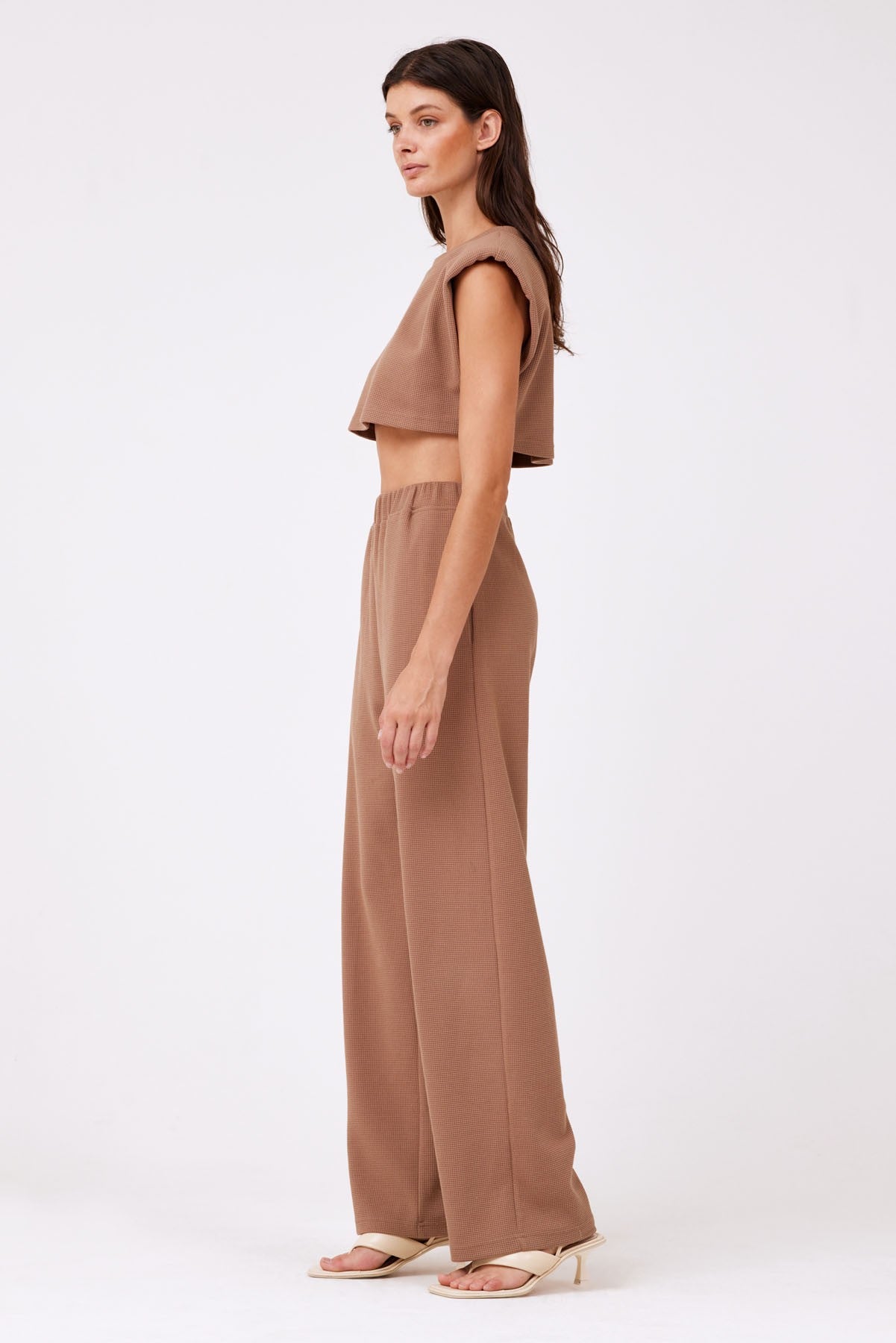 Waffle Knit Wide Leg Pant in Taupe