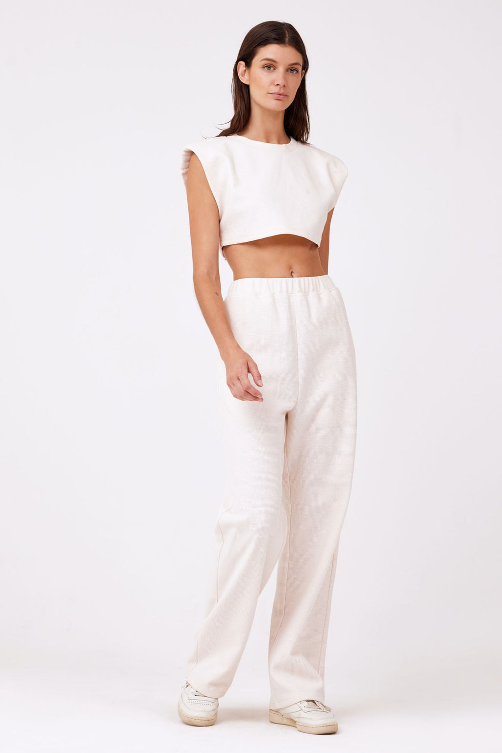 Waffle Knit Wide Leg Pant in Ivory