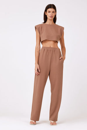 Waffle Knit Wide Leg Pant in Taupe
