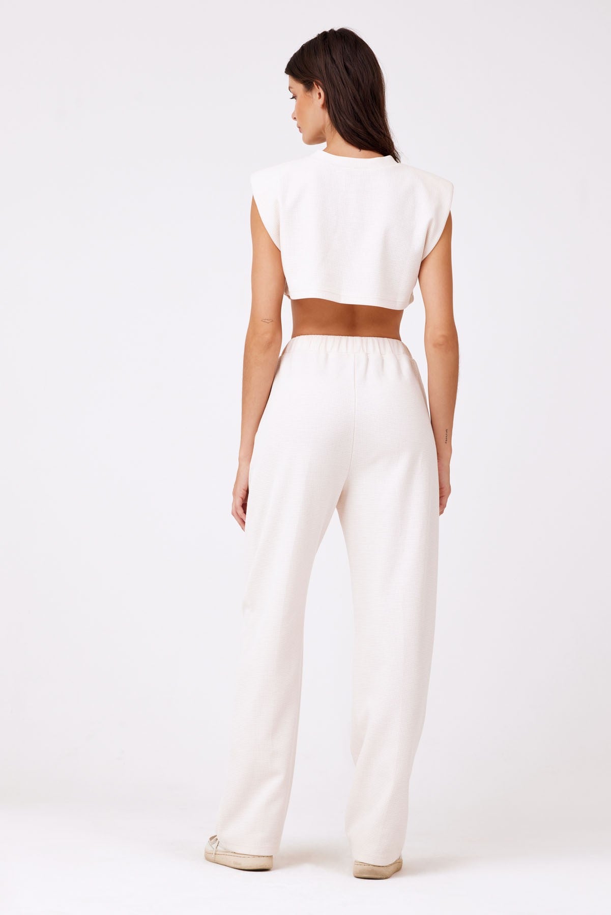 Waffle Knit Wide Leg Pant in Ivory
