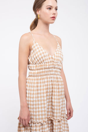 Dress with Shirring and Back Cross Detail