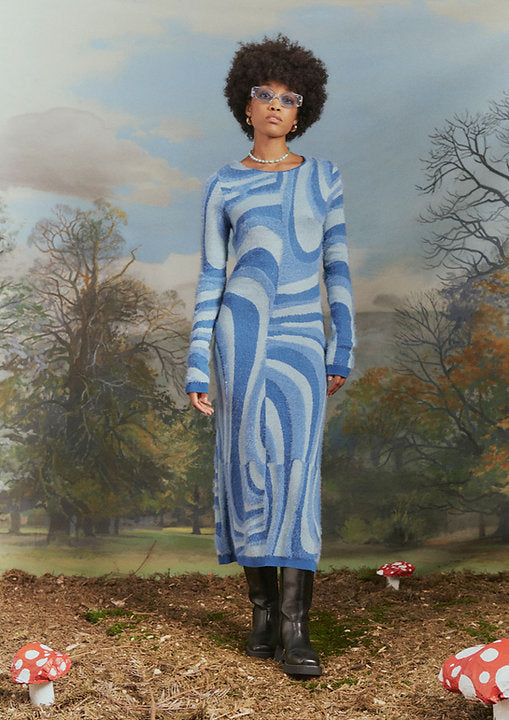 The Blue Moon Knitted Dress with Long Sleeves