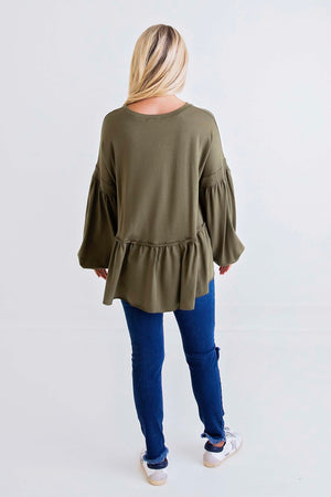 Solid Knit Ruffle Oversized Top