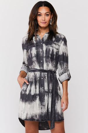 Tab Sleeve Button Up Dress