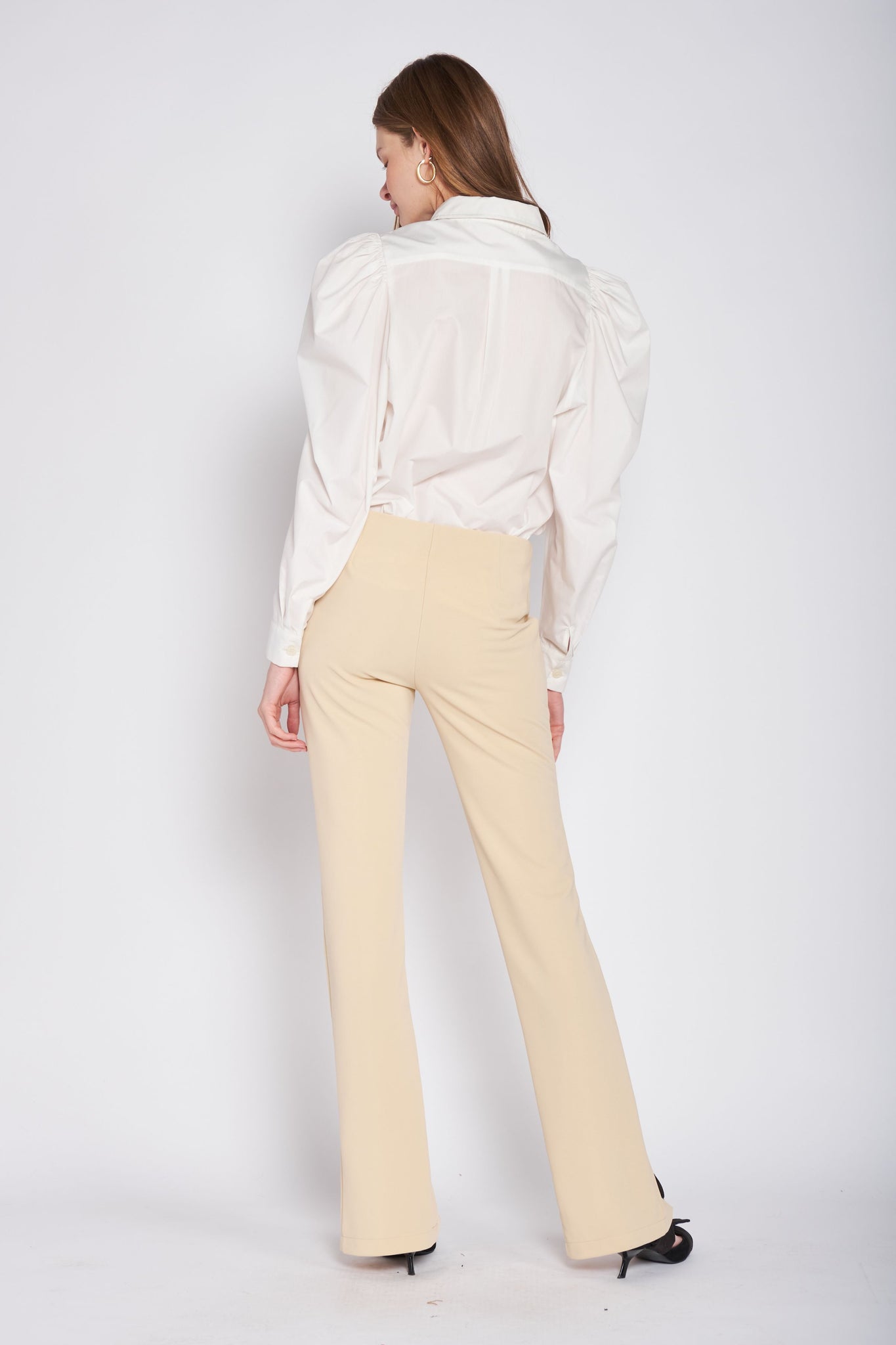 High Waist Front Slit Pants in Natural