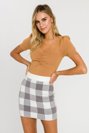 Multi Gingham Knit Mini Skirt