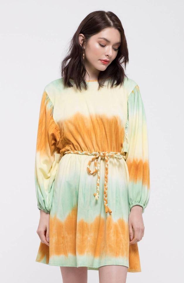 Dip Dye Long Sleeve Mini Dress