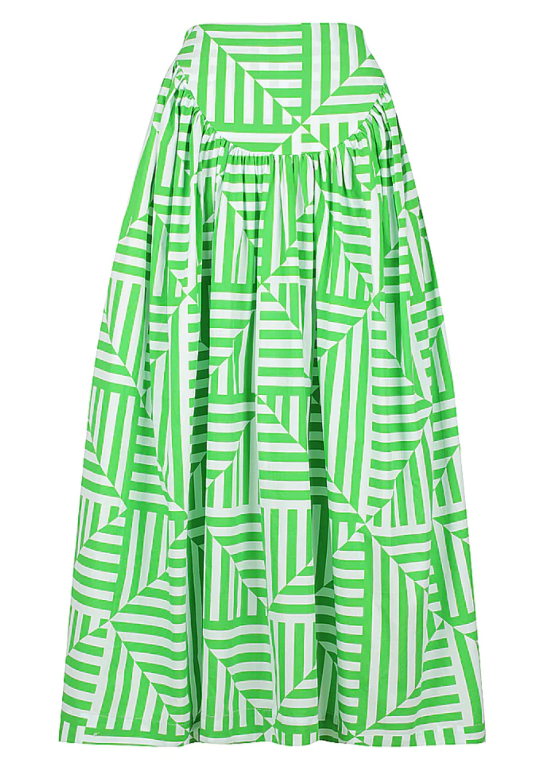 High Waisted Basque Midi Skirt in Stripe of Sage
