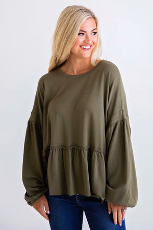 Solid Knit Ruffle Oversized Top