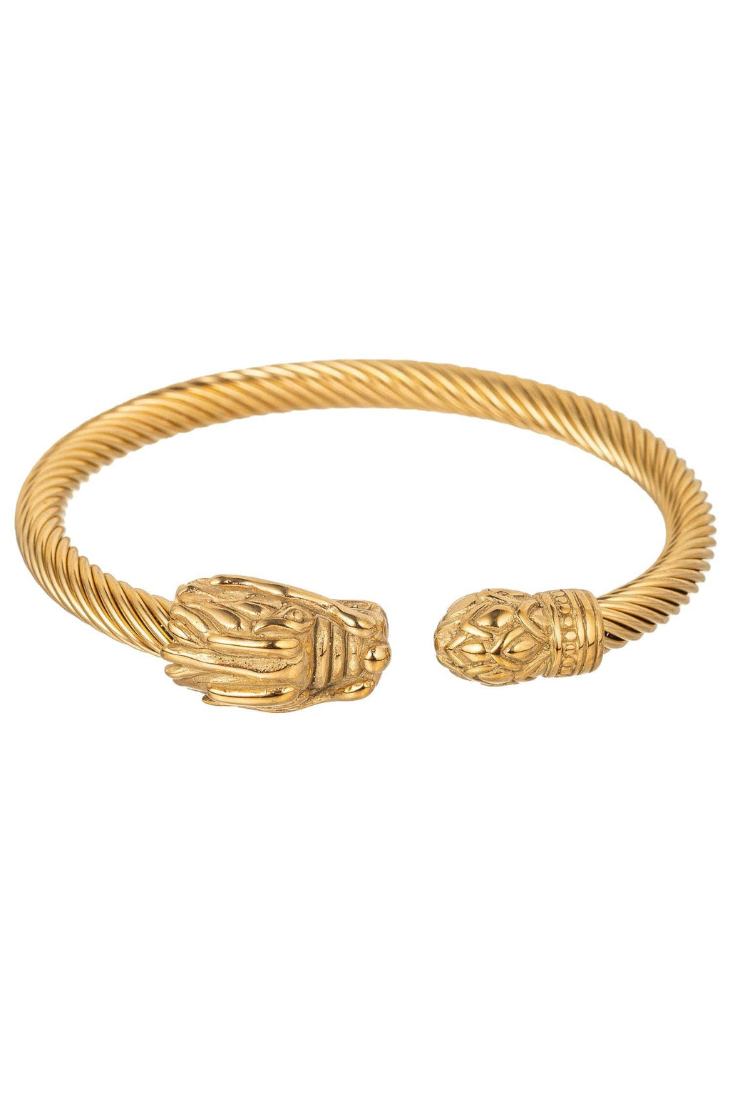 Double Dragon Head Gold Titanium Bracelet Cuff