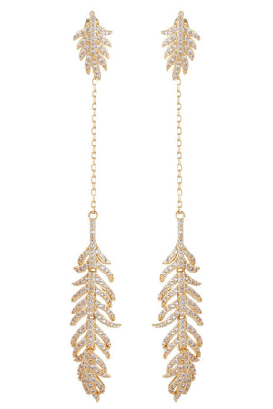 Feather 18K Gold Plated CZ Crystal Drop Earring