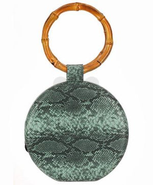 Bamboo Handle Python Clutch in Green