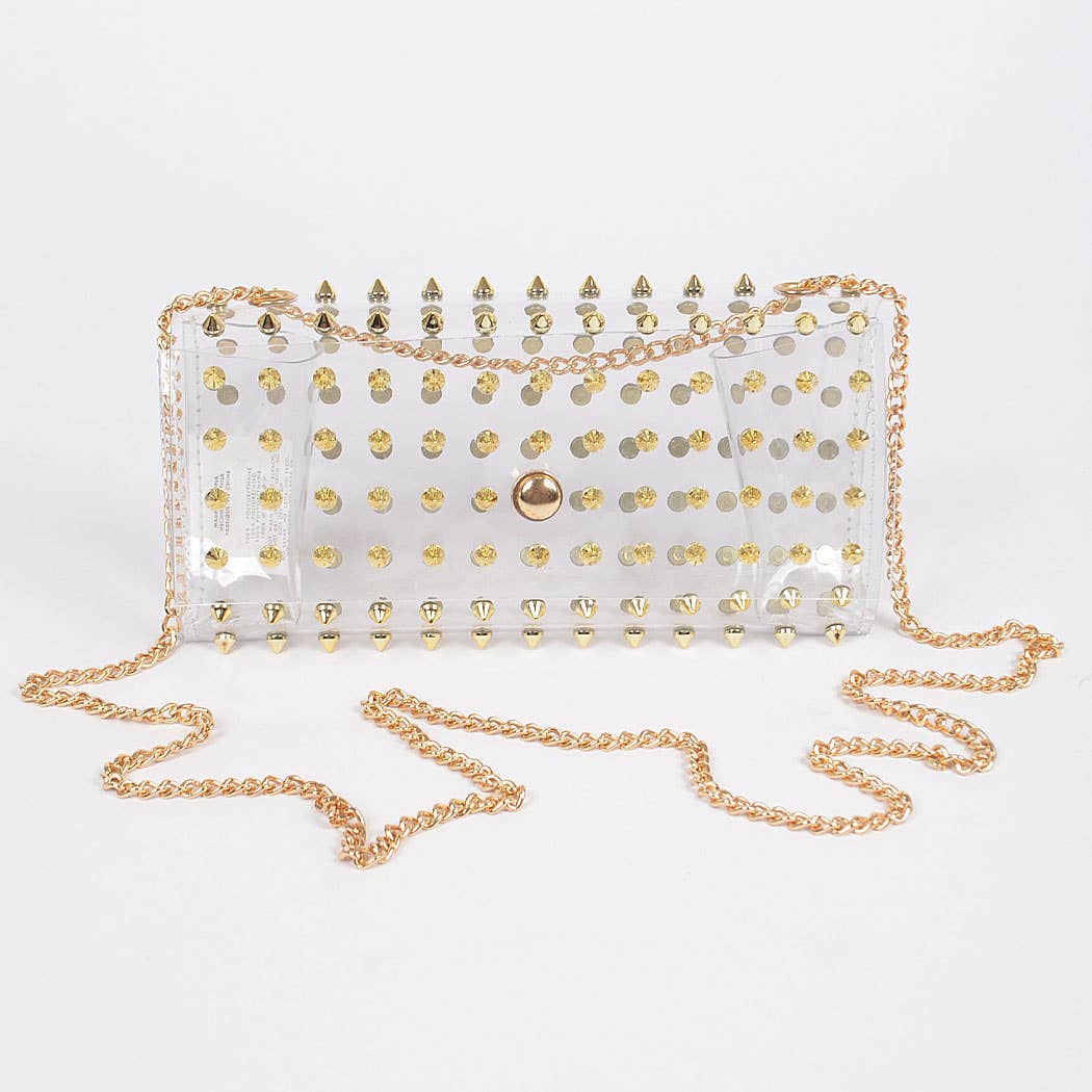 Spike Studded Clear Clutch SILVER